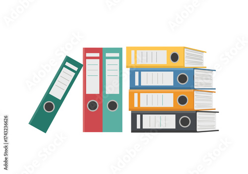 Organized office document binders are stacked neatly together for effective record keeping.
