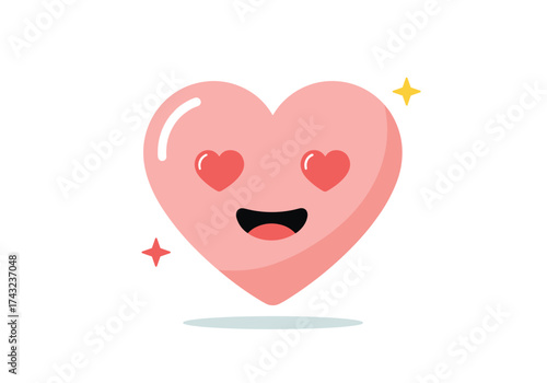 A sweet pink heart with sparkling eyes and a smile expresses deep affection.