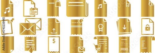 Hand made Golden document icon set file management and data transfer symbols vector glyph design elements for user interface and web design Vector