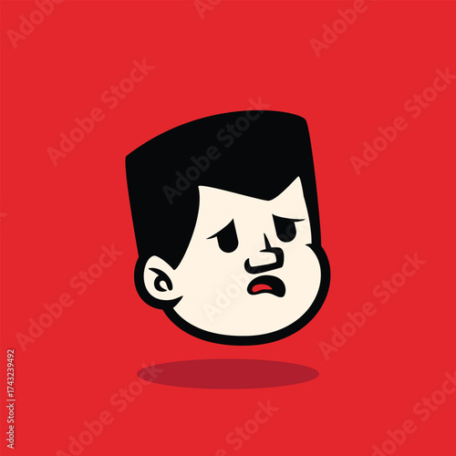 Cartoon boy face vector with bold outline and flat design. Simple expression, modern mascot style. Perfect for avatar, sticker, logo, emoji, and branding. EPS vector illustration