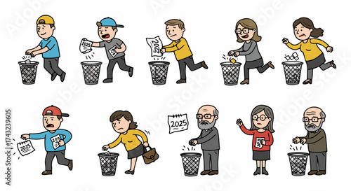 People discarding financial documents representing time passing