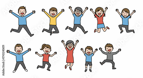 Happy people jumping with transparent background