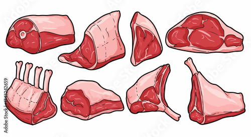 Raw meat cuts collection with transparent background