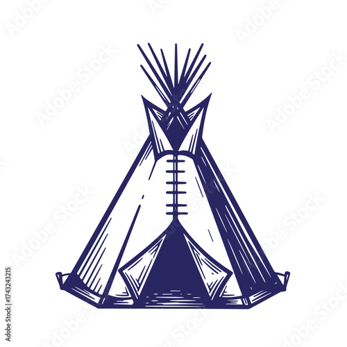 Hand drawn vintage teepee illustration representing native american culture and lifestyle concept
