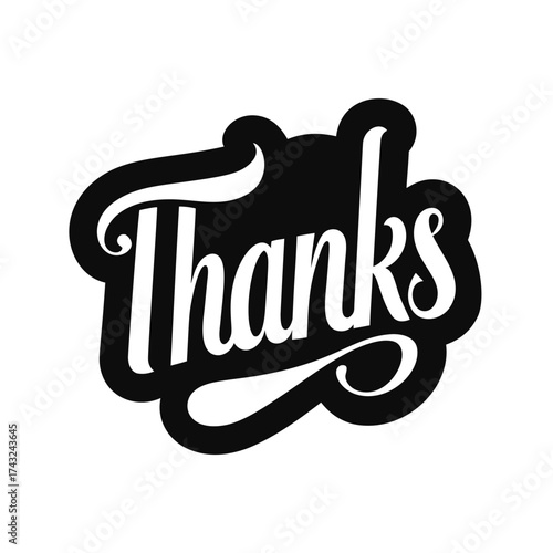 Handwritten Thanks Typography Design. Black and White