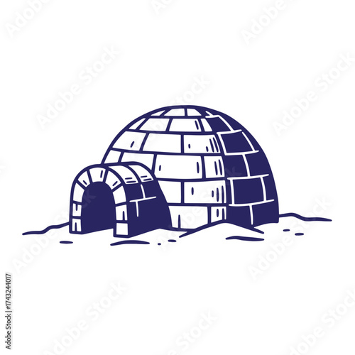 Simple vintage illustration of an igloo shelter in snowy arctic conditions for winter concepts