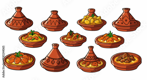 Moroccan tagine dishes with various fillings