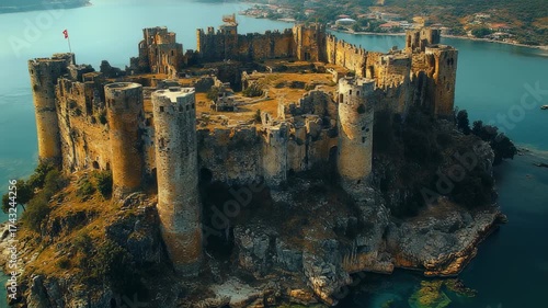 Aerial View of Kizkalesi Castle, Turkey, a Historical Landmark on a rocky island Surrounded by the
