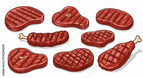 Grilled meat cuts collection with transparent background