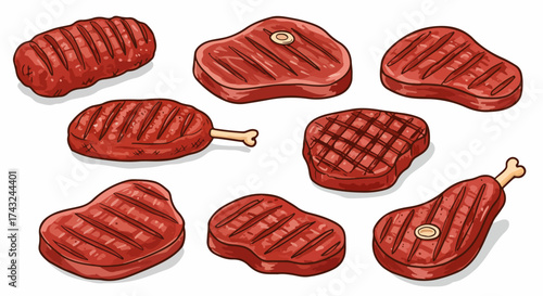 Grilled steak cuts collection with transparent background
