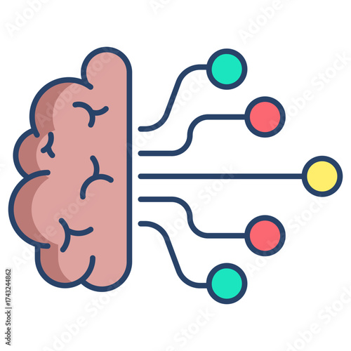 brain flow linear color icon design