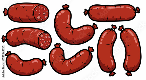 Assorted sausages food isolated with transparent background