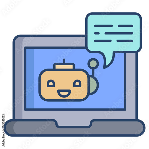 laptop bot chat linear color icon design