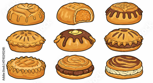 Assorted mooncakes with various fillings and toppings