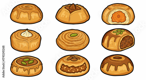 Assorted baklava pastries collection with transparent background