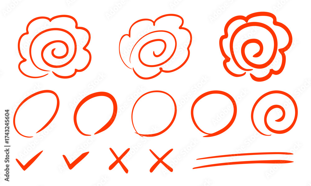 Obraz premium 手書きの花丸・採点イラスト