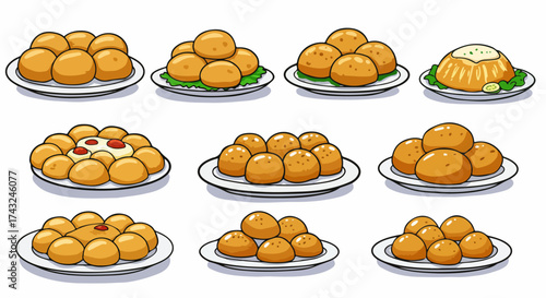 Fried food on plates with garnishes