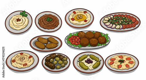 Middle Eastern food platter with various dishes