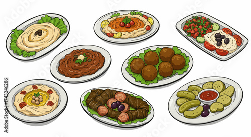 Middle Eastern food platter with various dishes