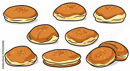 Baked buns collection with transparent background