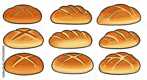 Assorted round breads with transparent background