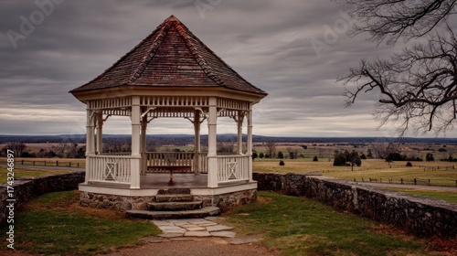 Wooden gazebo outdoor landscape