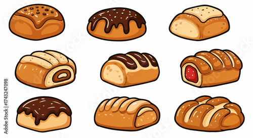 Assorted pastries and buns collection with transparent background