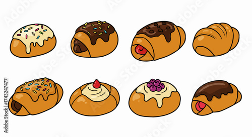 Assorted pastries and buns with transparent background