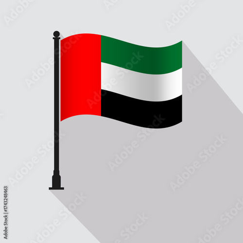 United Arab Emirates Waving Flag Pole Vector Illustration