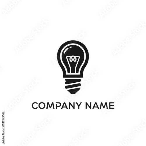 Black and white light bulb logo with company name.