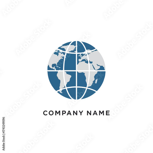 Blue and White Globe Logo with Grid Lines.