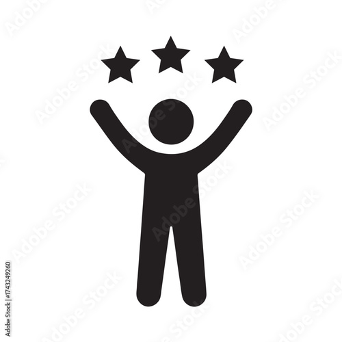 Happy person with stars above head celebrating success achievement recognition accomplishment joy