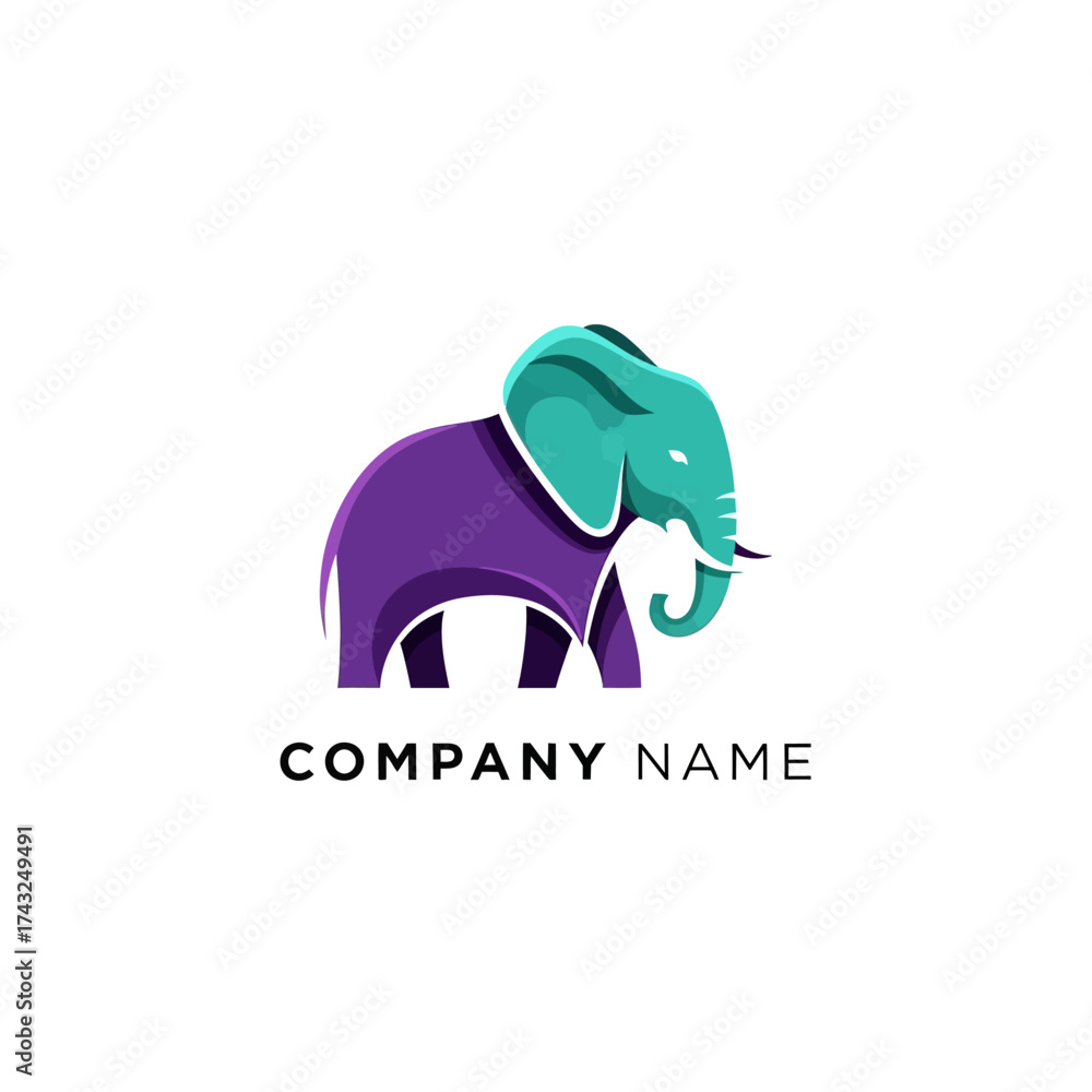 Obraz premium Stylized Elephant Logo Design in Vibrant Purple and Teal Colors.