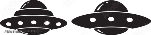 Two retro flying saucer ufos in silhouette