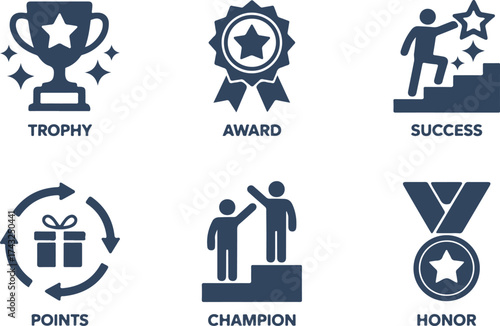 Set of achievement icons vector glyph symbols for success award and honor