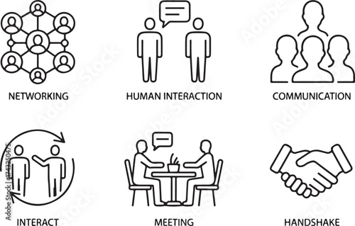 Set of business networking icons human interaction and communication vector line 