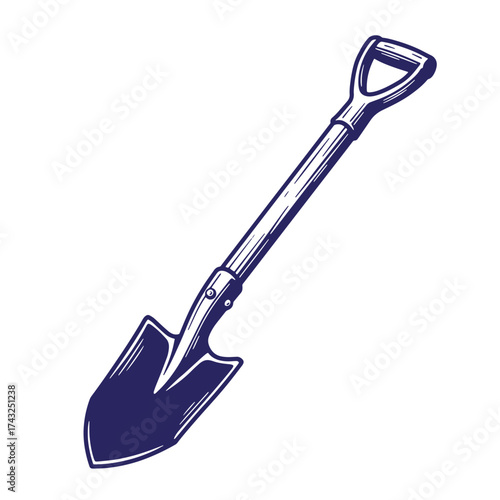 Vintage hand drawn illustration of a gardening shovel on a clean white background