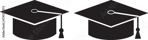 Two graduation caps silhouette for academic achievement