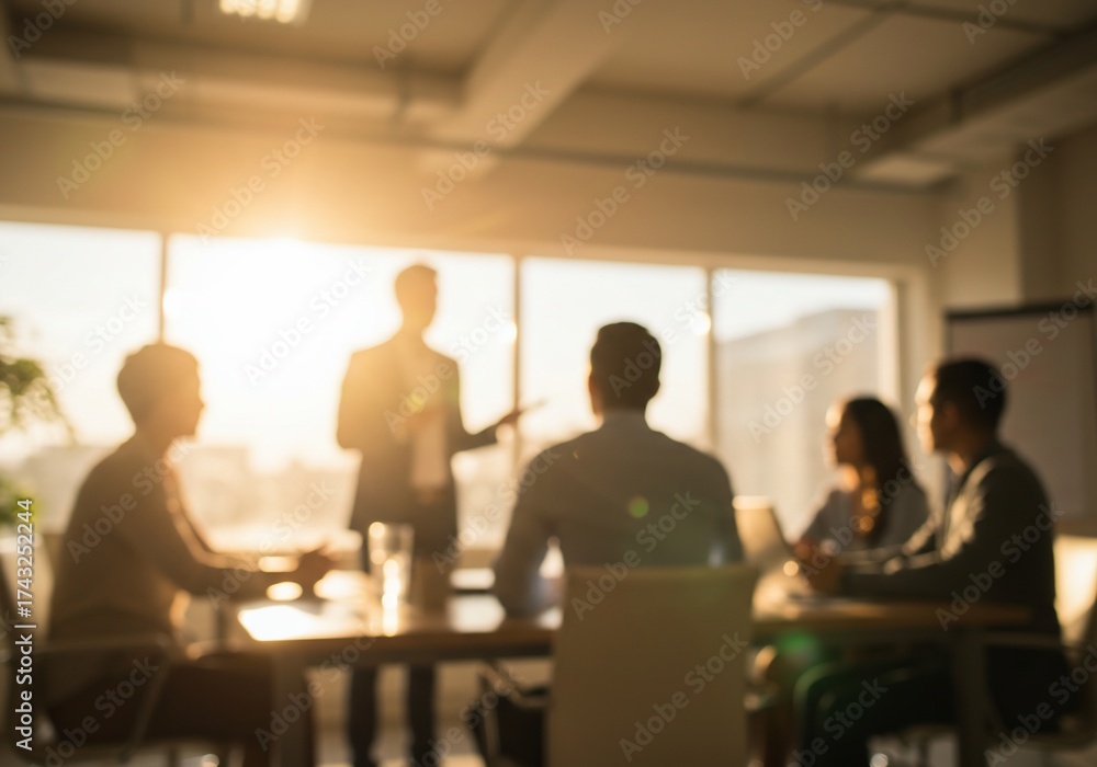 Fototapeta premium Business team in a meeting with a presenter in a sunlit office.