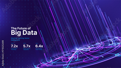 Futuristic Digital Technology Background with Glowing 3D Data Circles. Artificial Intelligence AI Network Connections. Abstract Cyber Tech Design Big Data Concept. Vector Illustration.