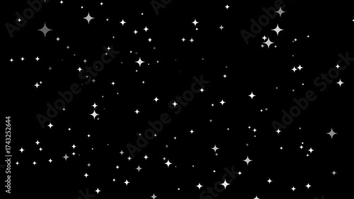Silver Sparkling Stars on Black Background. Elegant, Minimalist Design for Festive or Cosmic Themes. Vector Illustration.
