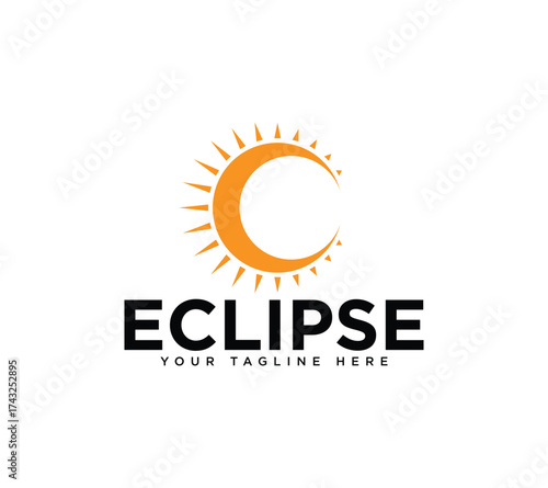 Eclipse logo design with sun symbol, Vector image