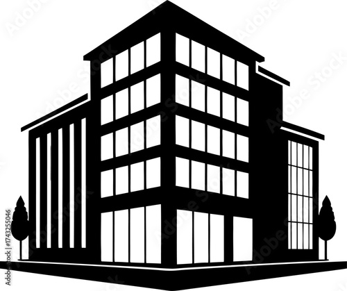 Office building silhouette white background