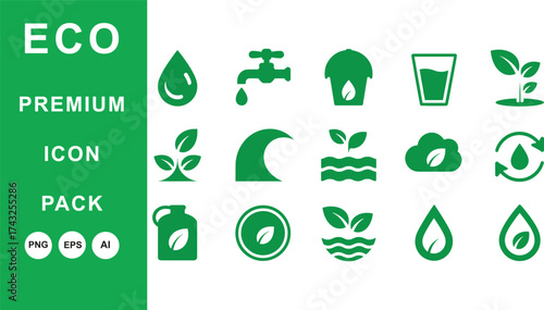 Eco-Friendly Water Conservation Icons: A Green Design Set