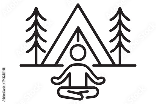 Camping and yoga meditation icon representing relaxation and mindfulness
