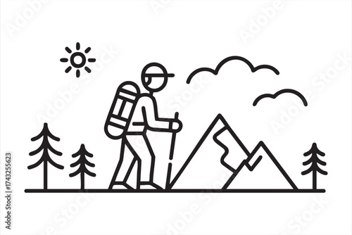 Hiking and mountain adventure vector icon representing outdoor exploration