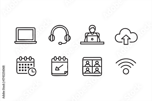 Virtual teamwork and video conference vector illustration for modern business