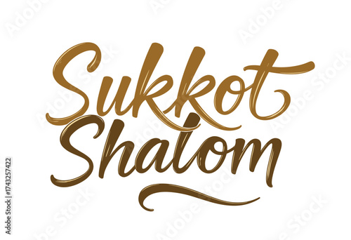 Sukkot Shalom text art design in elegant gold script style  