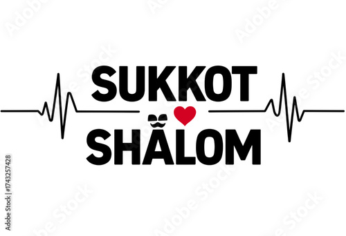 Text art depicting Sukkot and Shalom with heartbeat design  