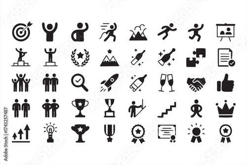 Corporate victory and recognition vector set for success and leadership themes